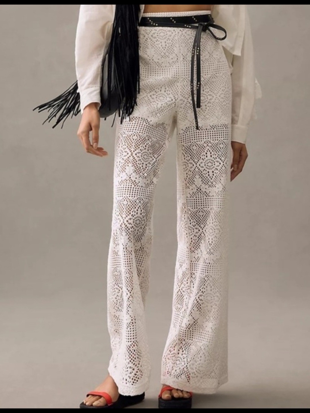 Walter Baker White Crochet Wide-Leg Pants